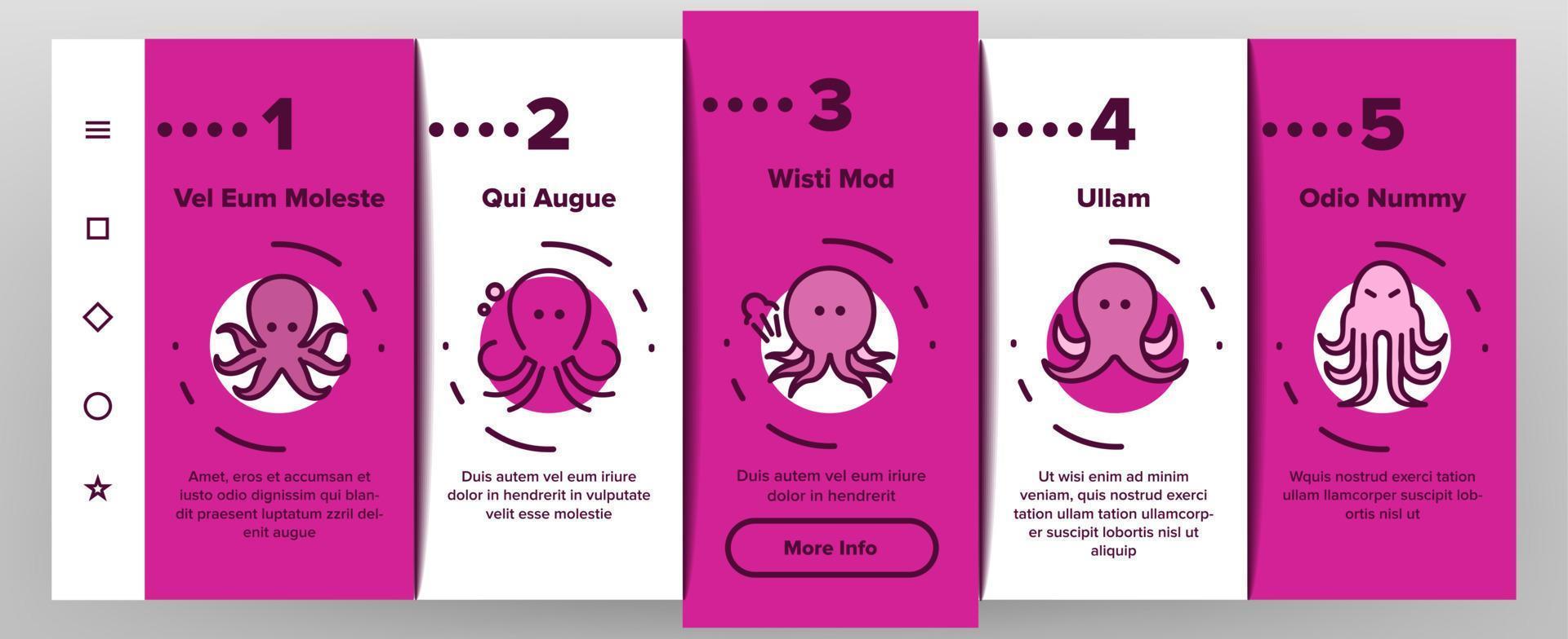 Octopus Ocean Mollusk Onboarding Icons Set Vector