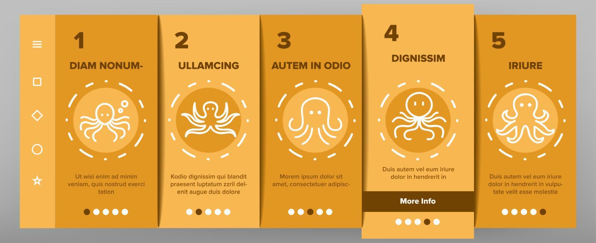 Octopus Ocean Mollusk Onboarding Icons Set Vector