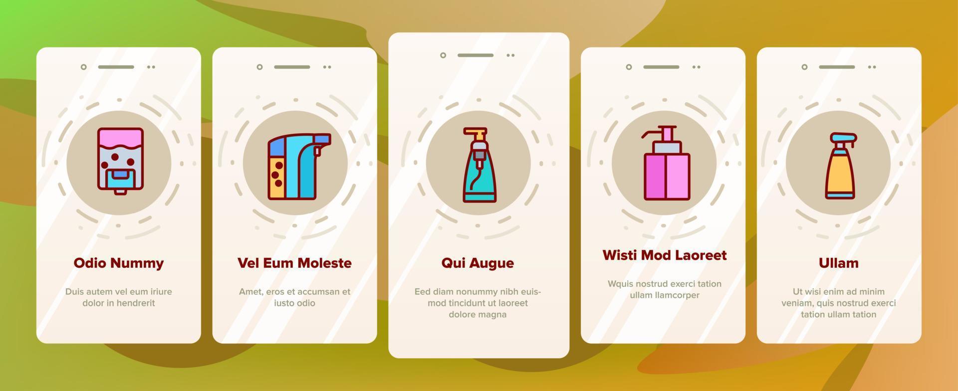 Soap Dispenser Tool Onboarding Icons Set Vector