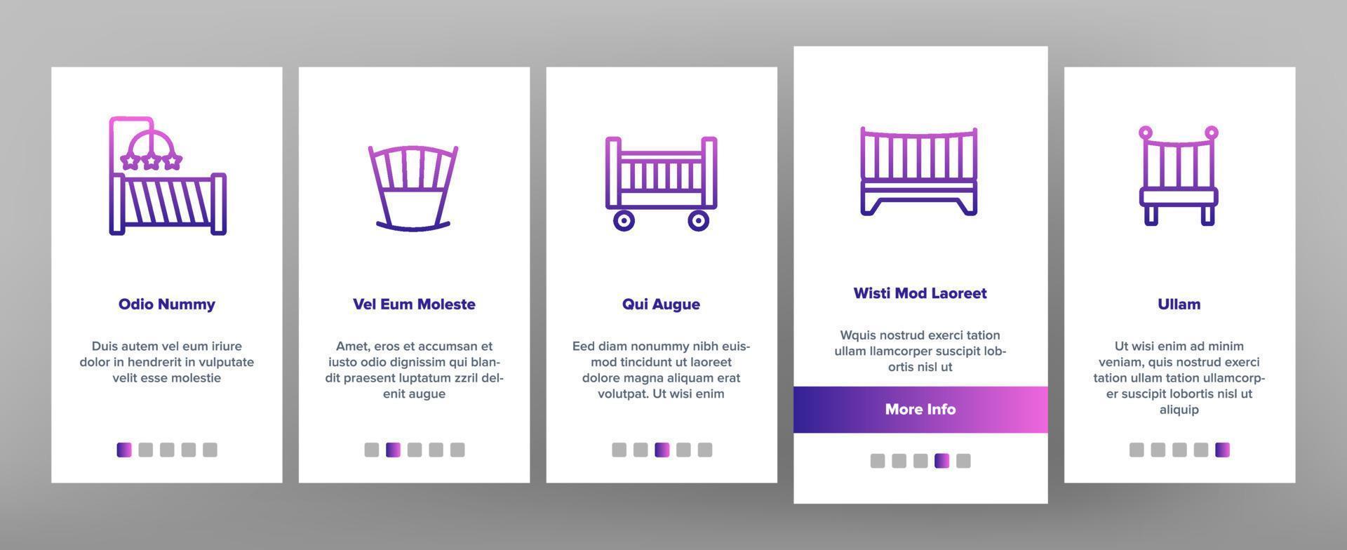 Crib Baby Infant Bed Onboarding Icons Set Vector