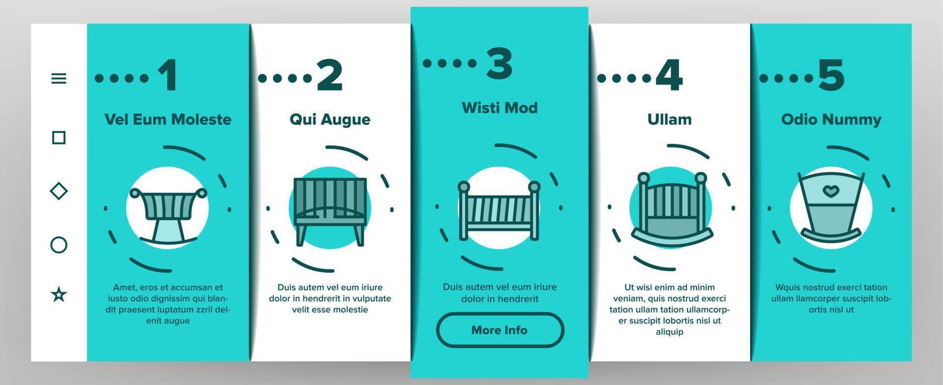 Crib Baby Infant Bed Onboarding Icons Set Vector