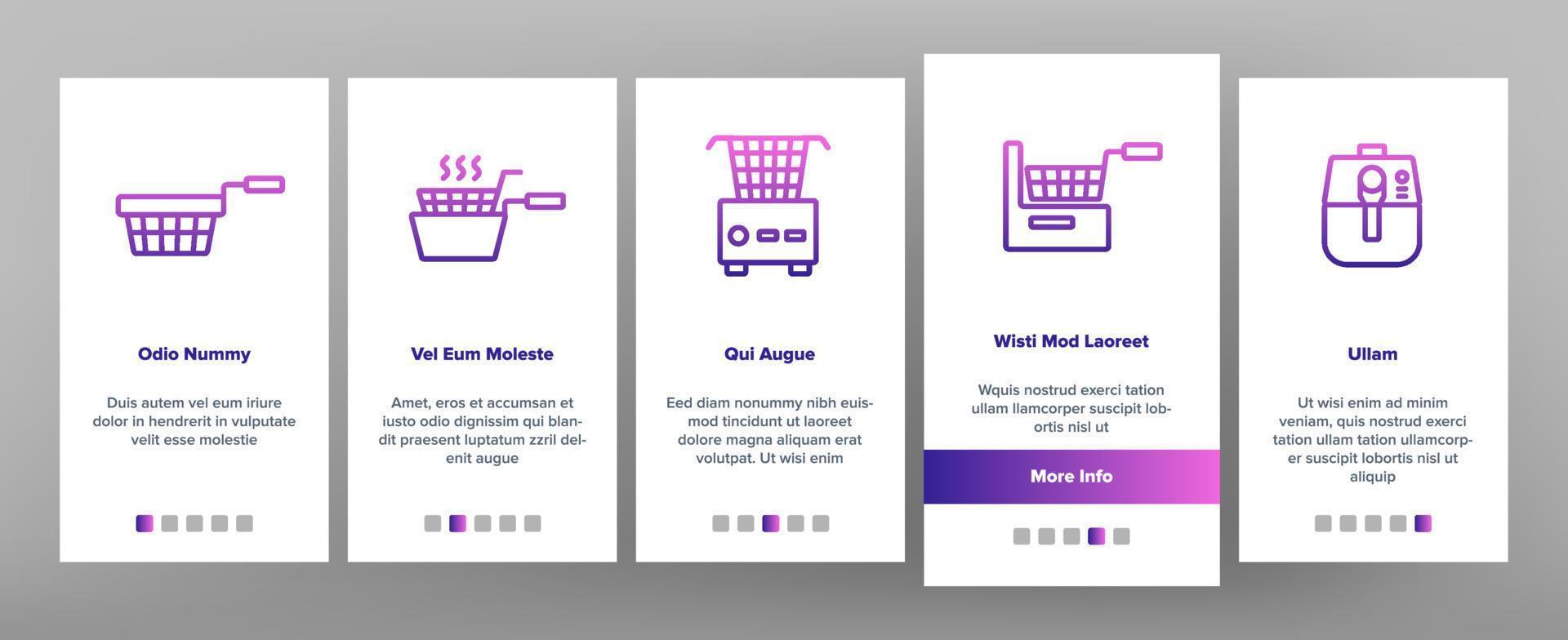 Fryer Electronic Tool Onboarding Icons Set Vector