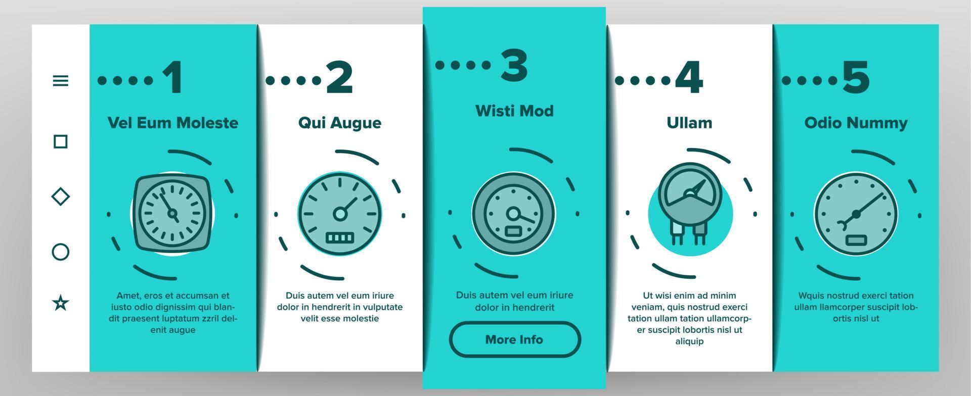 Gauge Meter Equipment Onboarding Icons Set Vector