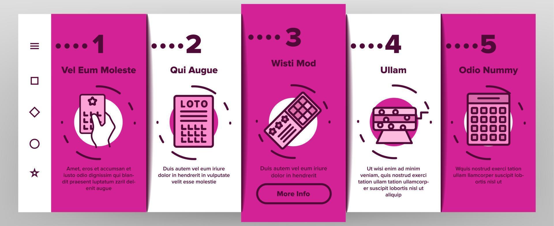 Raffle Gamble Lottery Onboarding Icons Set Vector