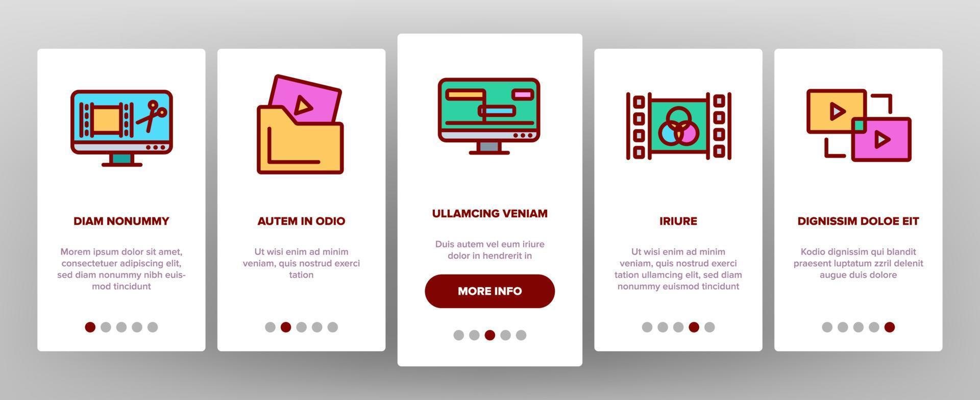 Video File Editing Onboarding Icons Set Vector