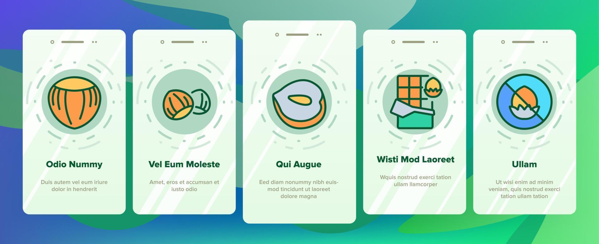 Hazelnut Organic Food Onboarding Icons Set Vector
