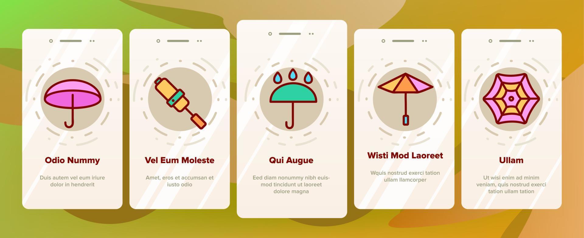Umbrella Rain Protect Onboarding Icons Set Vector