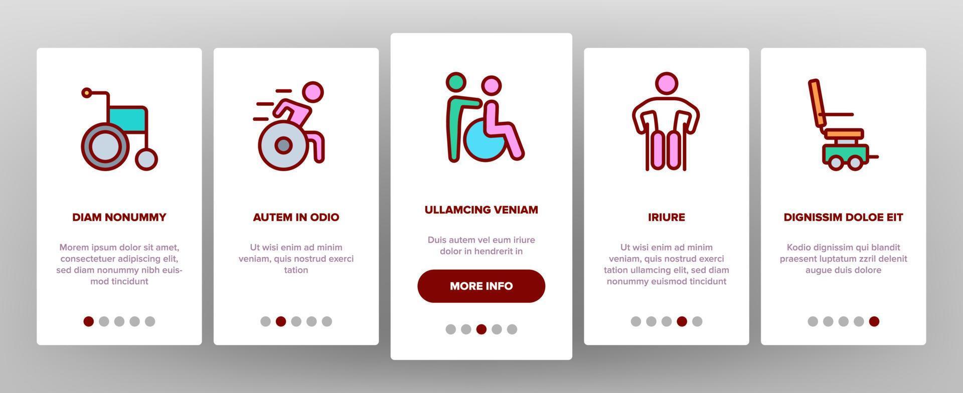 Wheelchair For Invalid Onboarding Icons Set Vector