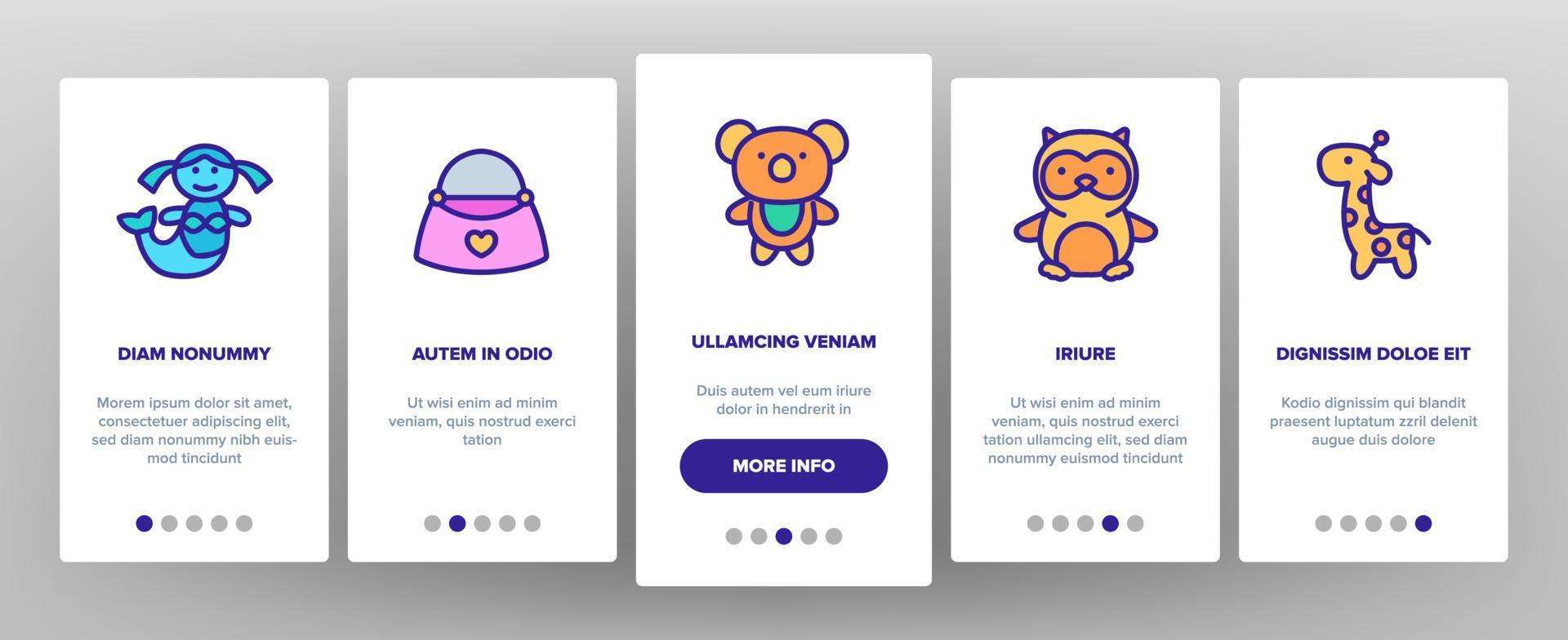 Doll Children Toys Onboarding Icons Set Vector
