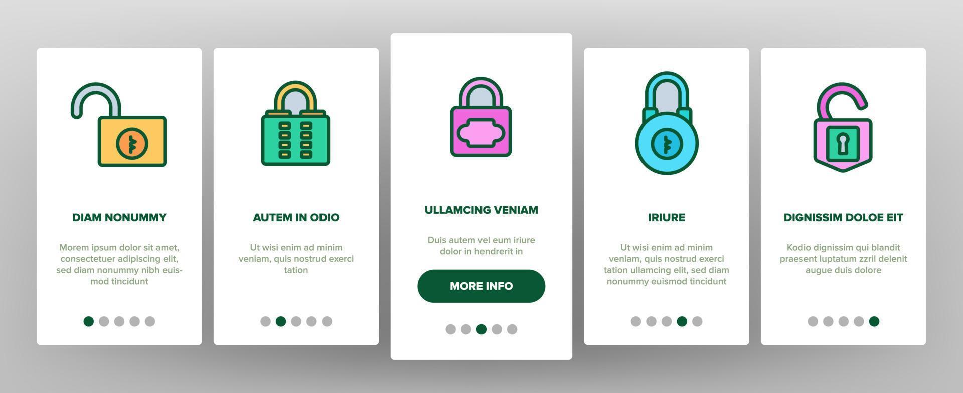 Padlock Security Tool Onboarding Icons Set Vector