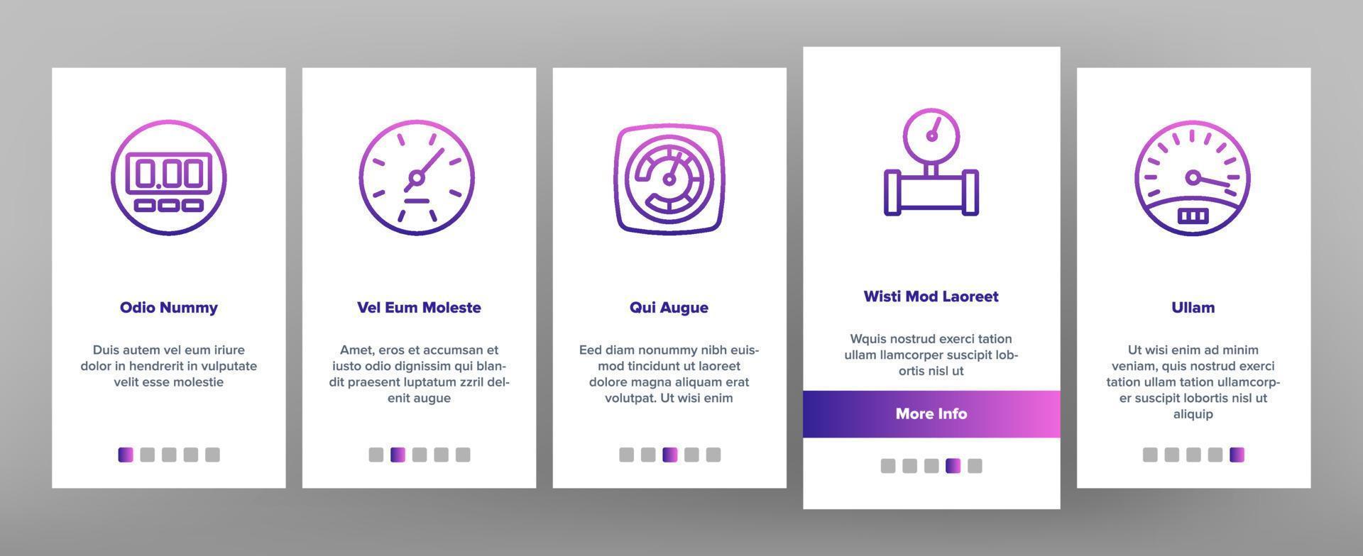 Gauge Meter Equipment Onboarding Icons Set Vector