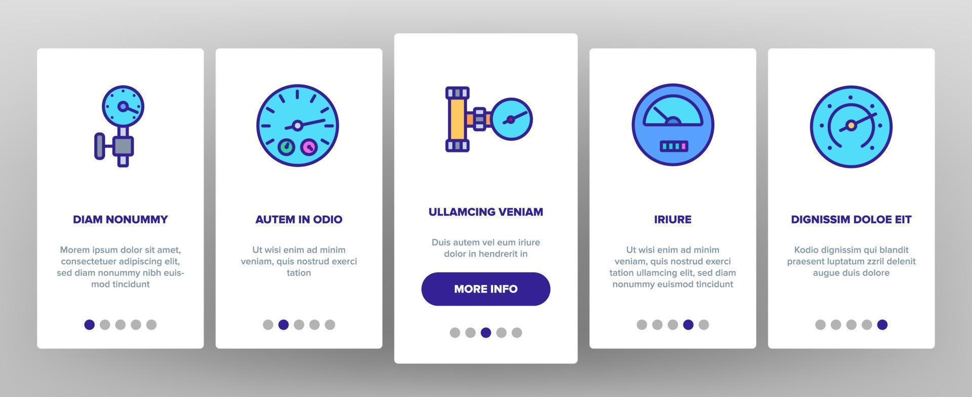 Gauge Meter Equipment Onboarding Icons Set Vector