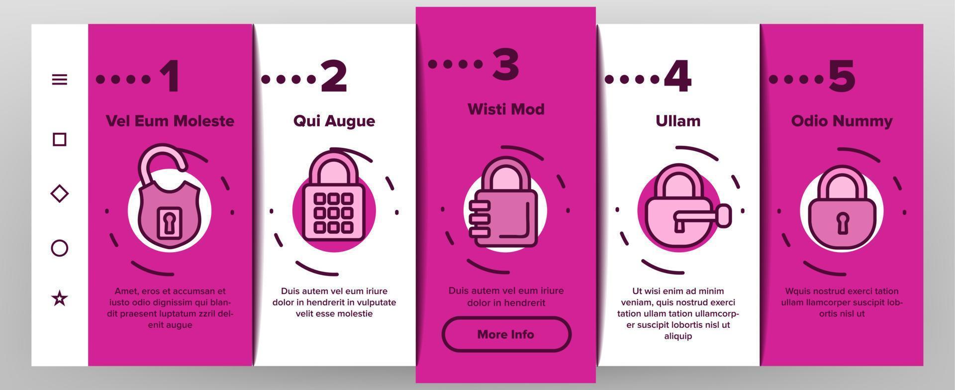 Padlock Security Tool Onboarding Icons Set Vector