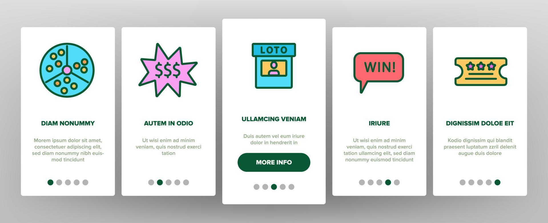 Raffle Gamble Lottery Onboarding Icons Set Vector