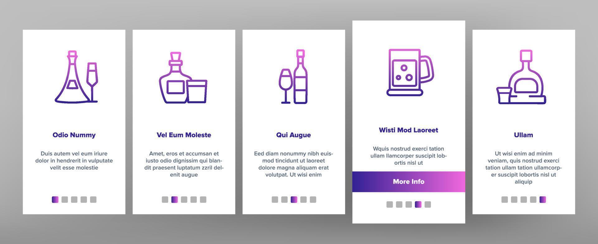 Alcohol Drink Bottles Onboarding Icons Set Vector