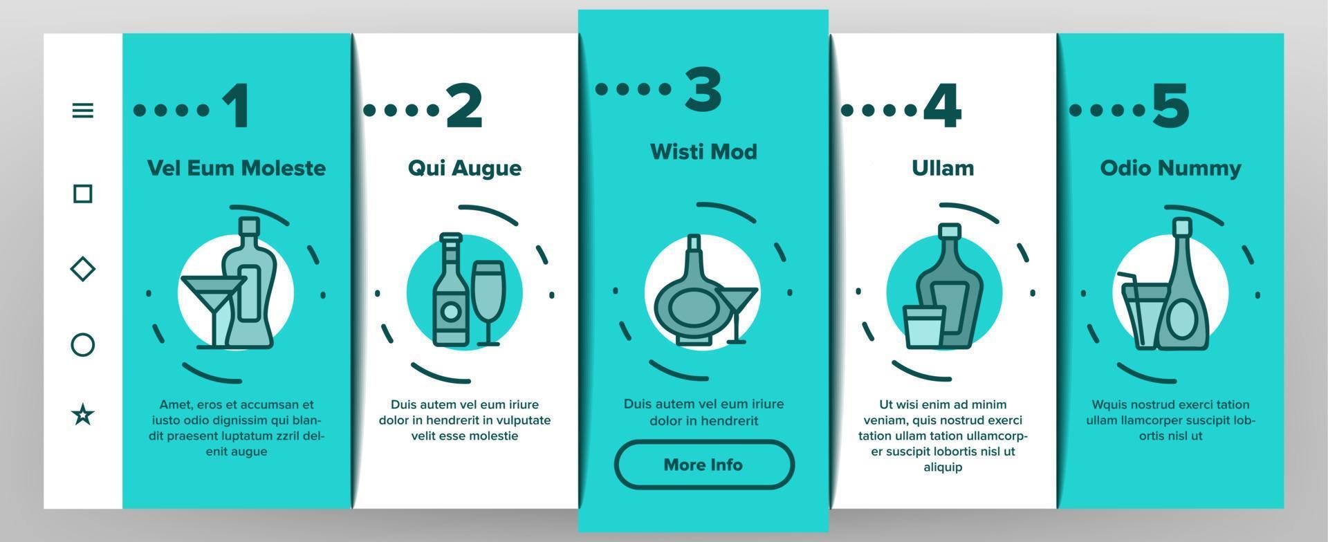 Alcohol Drink Bottles Onboarding Icons Set Vector