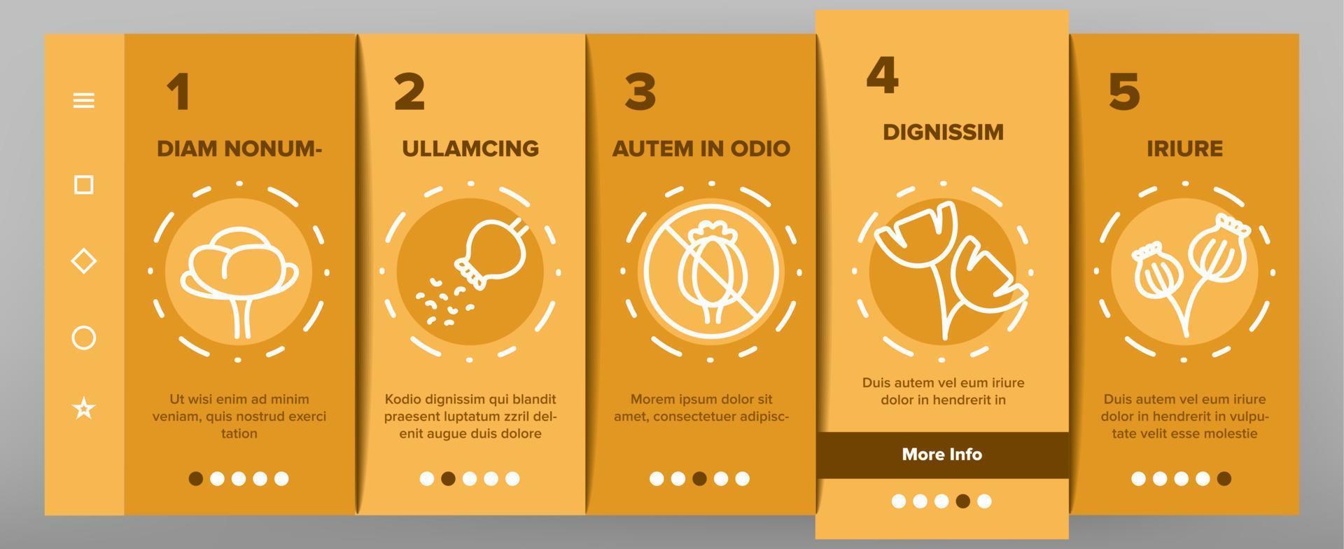 Poppy Natural Flower Onboarding Icons Set Vector
