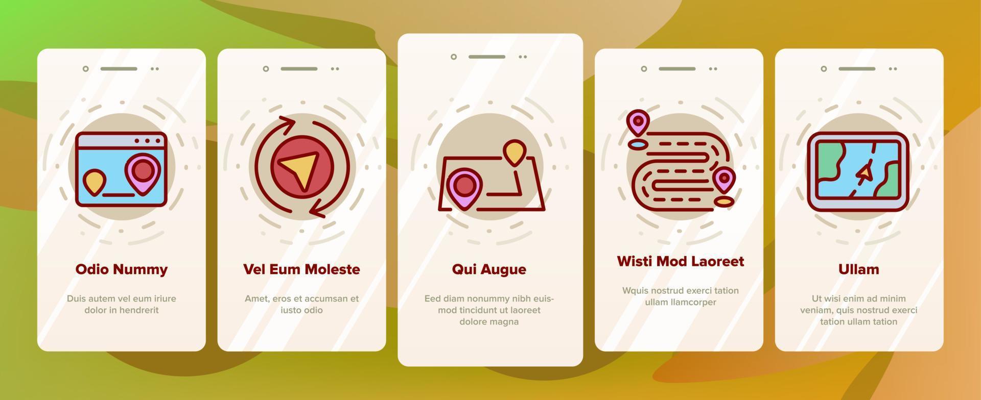 Route Gps Navigator Onboarding Icons Set Vector