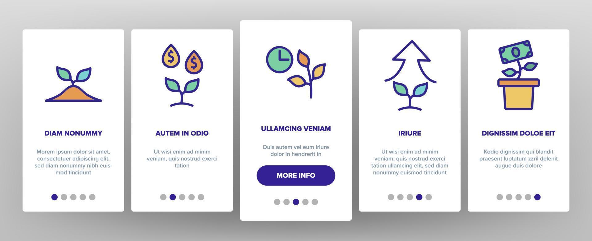 Growing Money Plant Onboarding Icons Set Vector