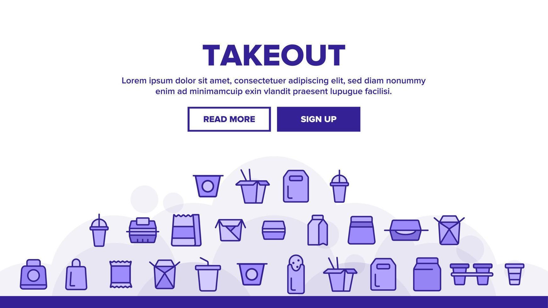 Takeout Food Vector Thin Line Icons Set