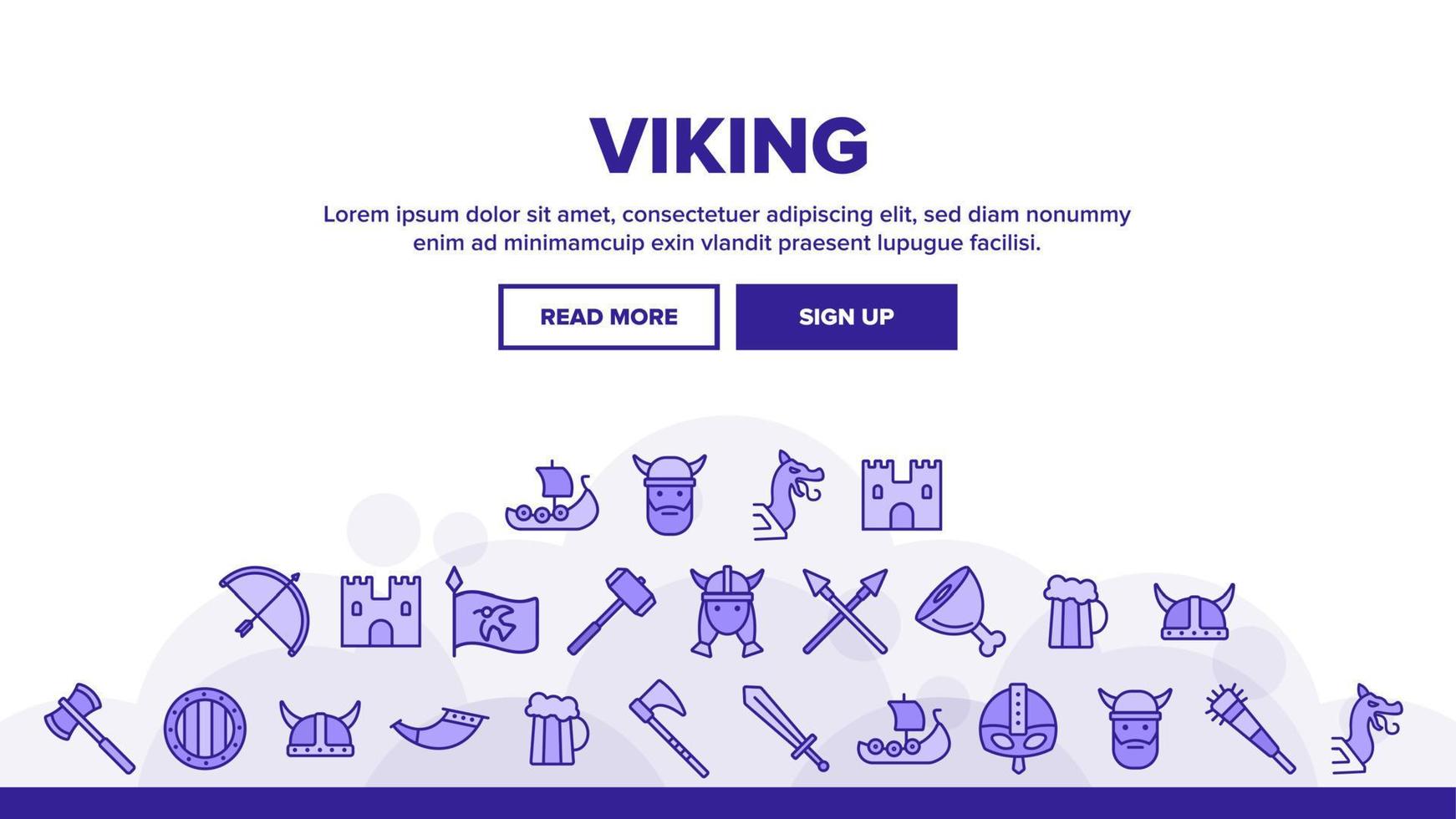 Vikings Life Active Rest Vector Thin Line Icons Set