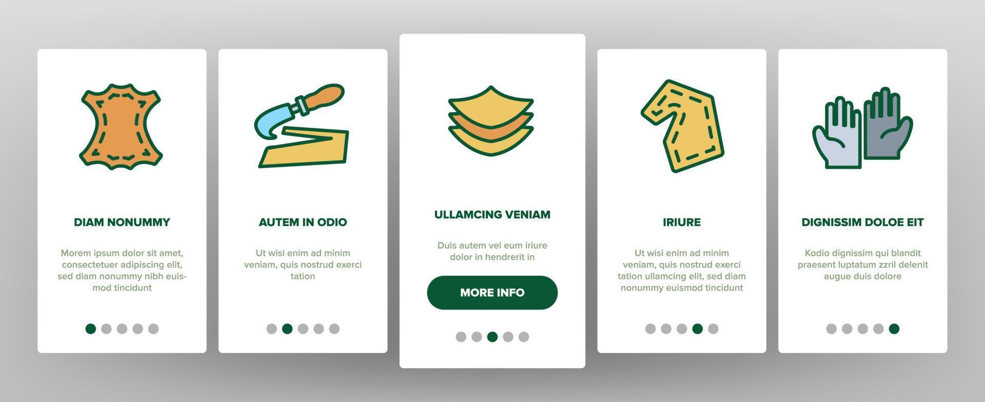 Leather Cloth Material Onboarding Icons Set Vector