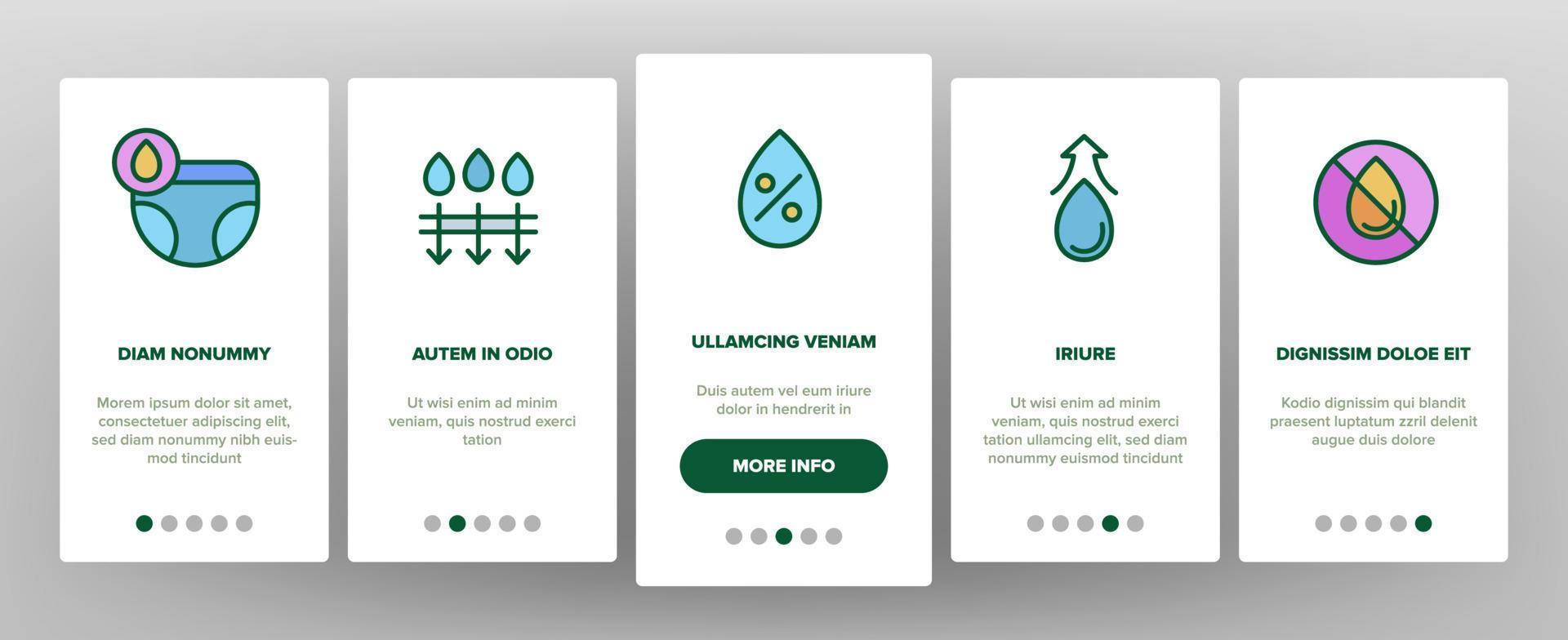 Moisture Water Drop Onboarding Icons Set Vector