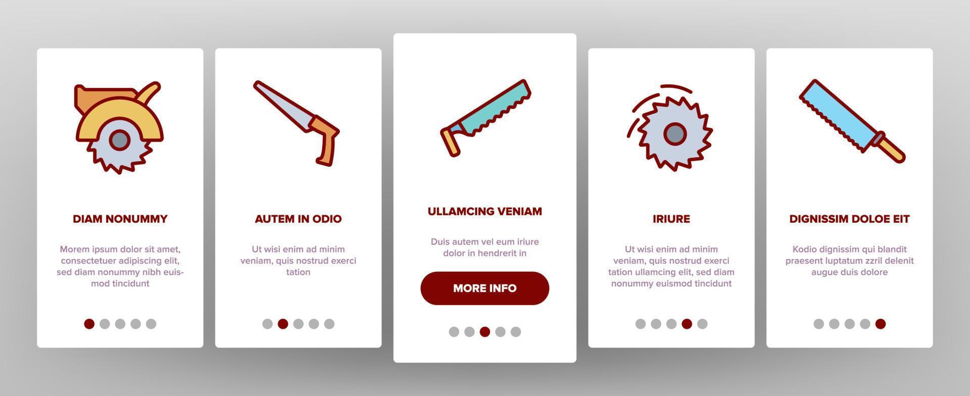 Saw Cutting Equipment Onboarding Icons Set Vector