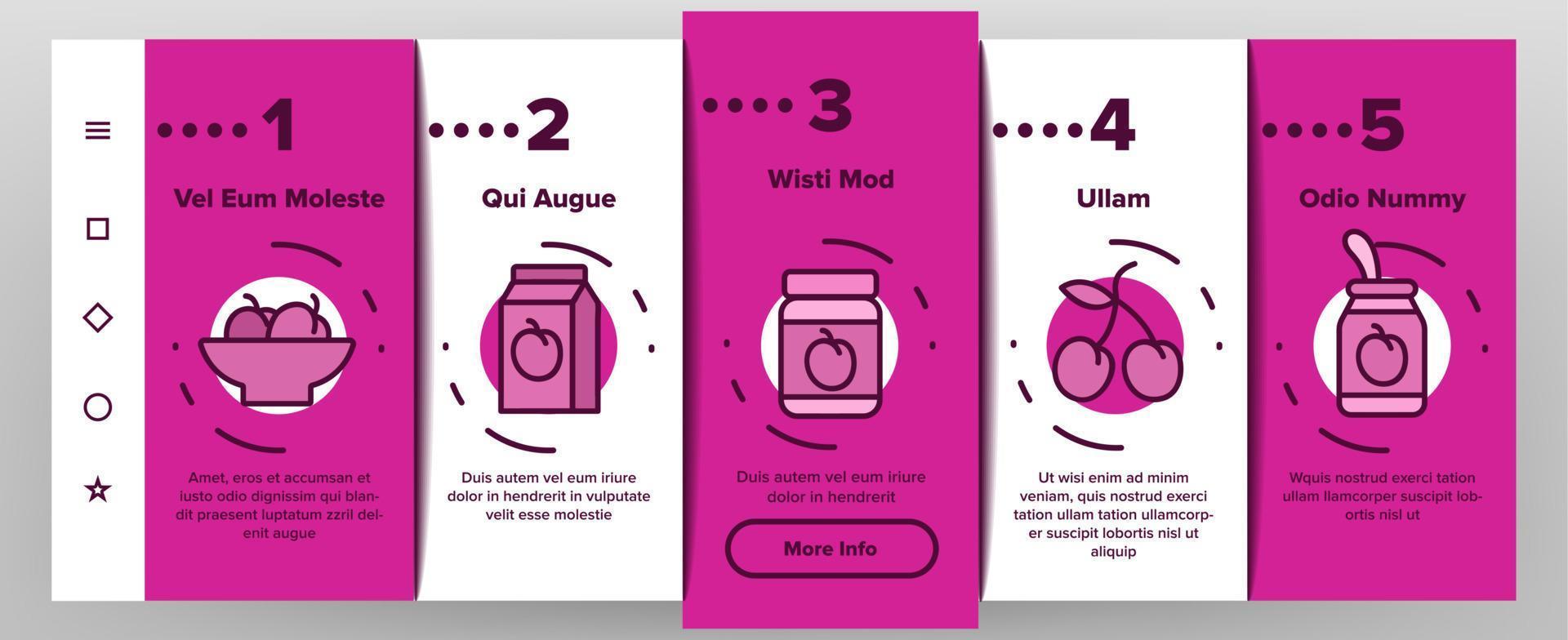 Plum Vitamin Fruit Onboarding Icons Set Vector