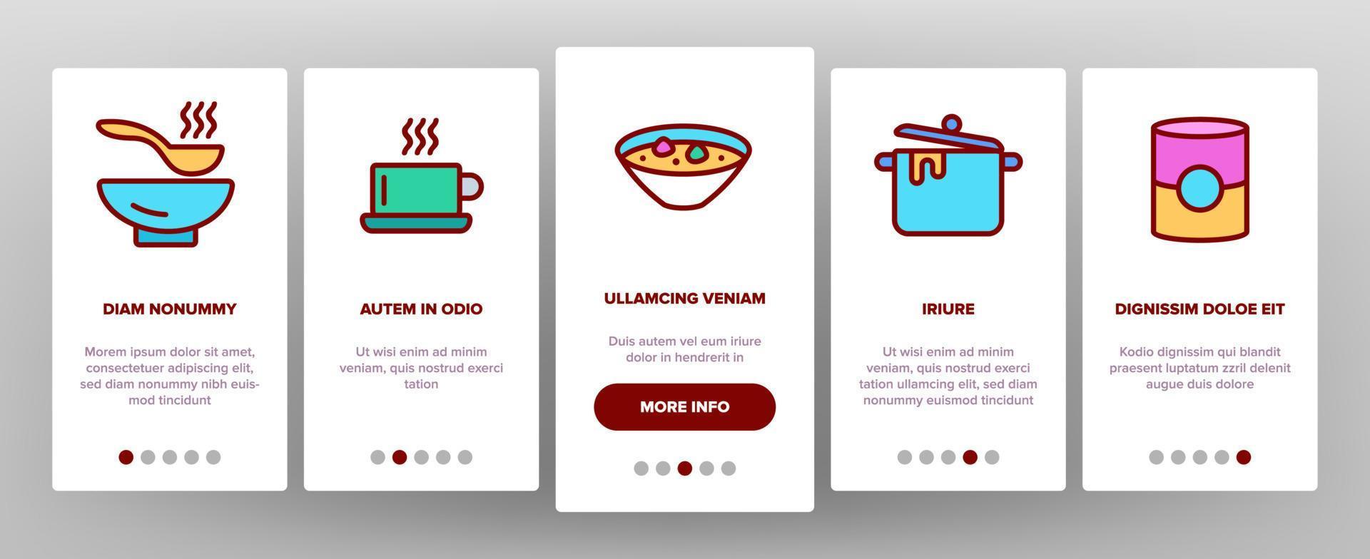 Soup Different Recipe Onboarding Icons Set Vector