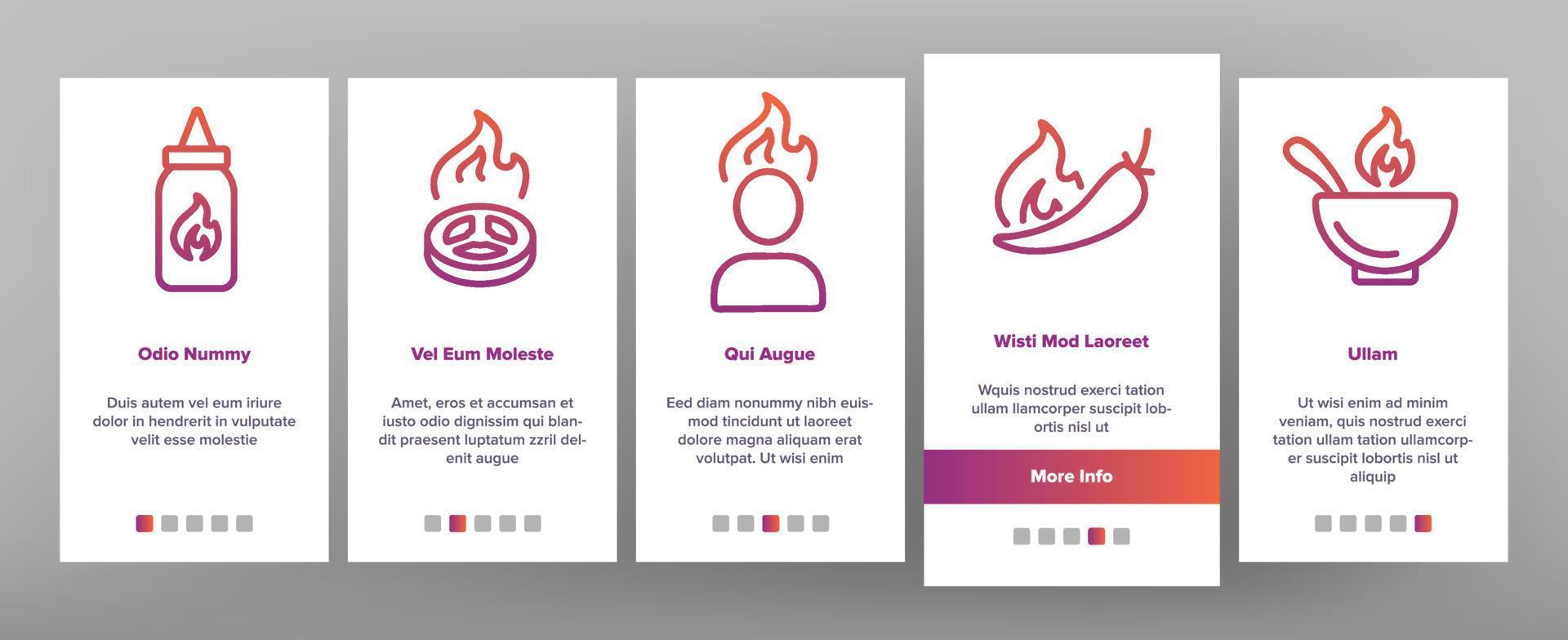 Spicy Sauce And Food Onboarding Icons Set Vector
