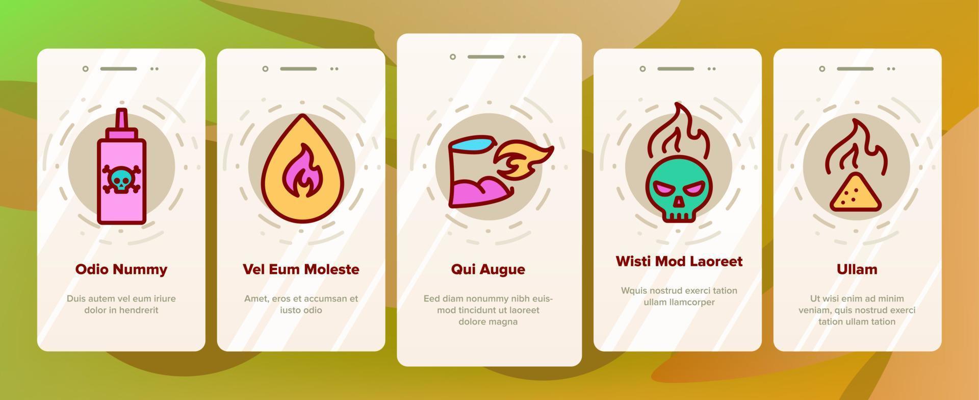 Spicy Sauce And Food Onboarding Icons Set Vector