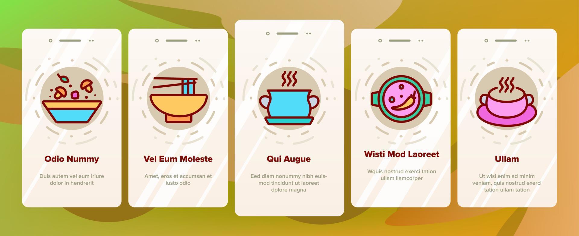 Soup Different Recipe Onboarding Icons Set Vector