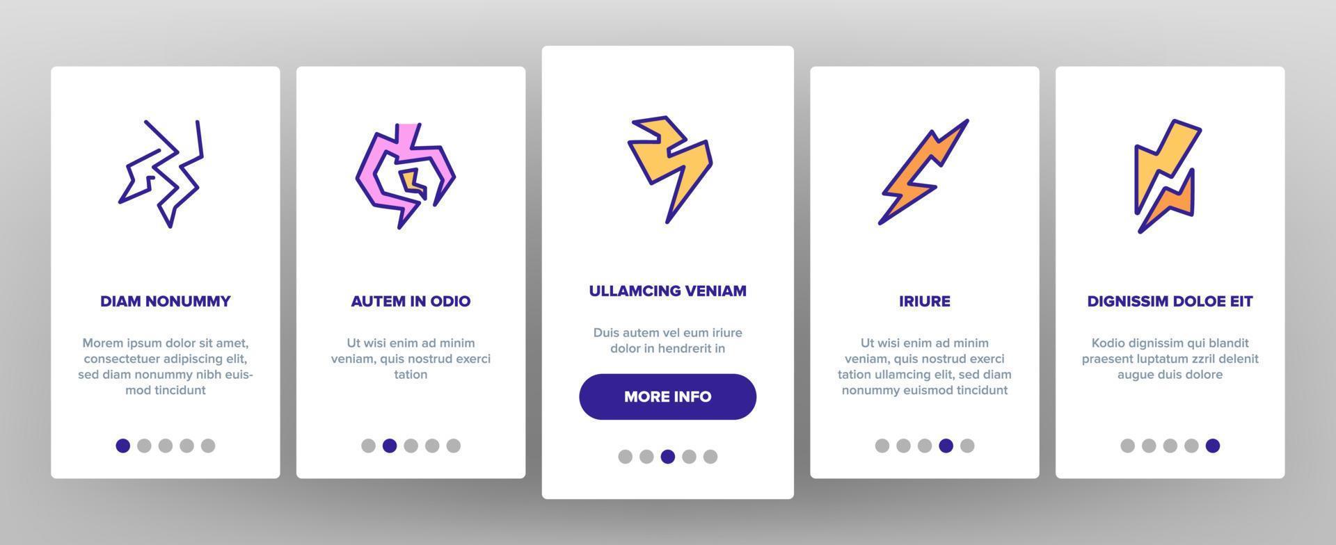 Bolt Lightning Flash Onboarding Icons Set Vector