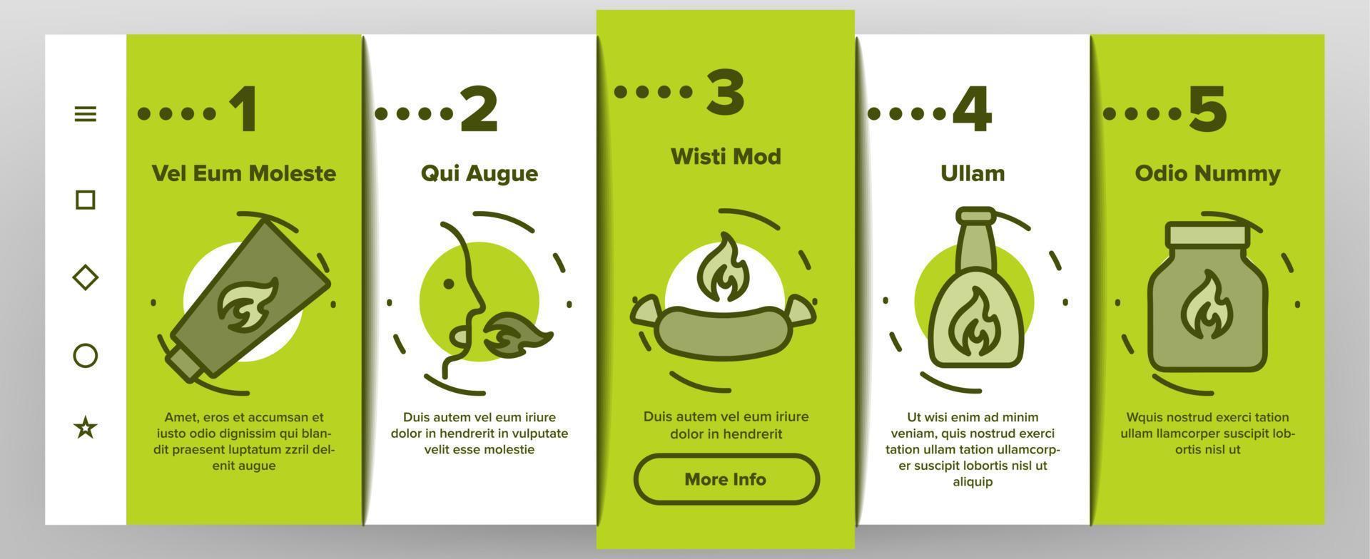 Spicy Sauce And Food Onboarding Icons Set Vector