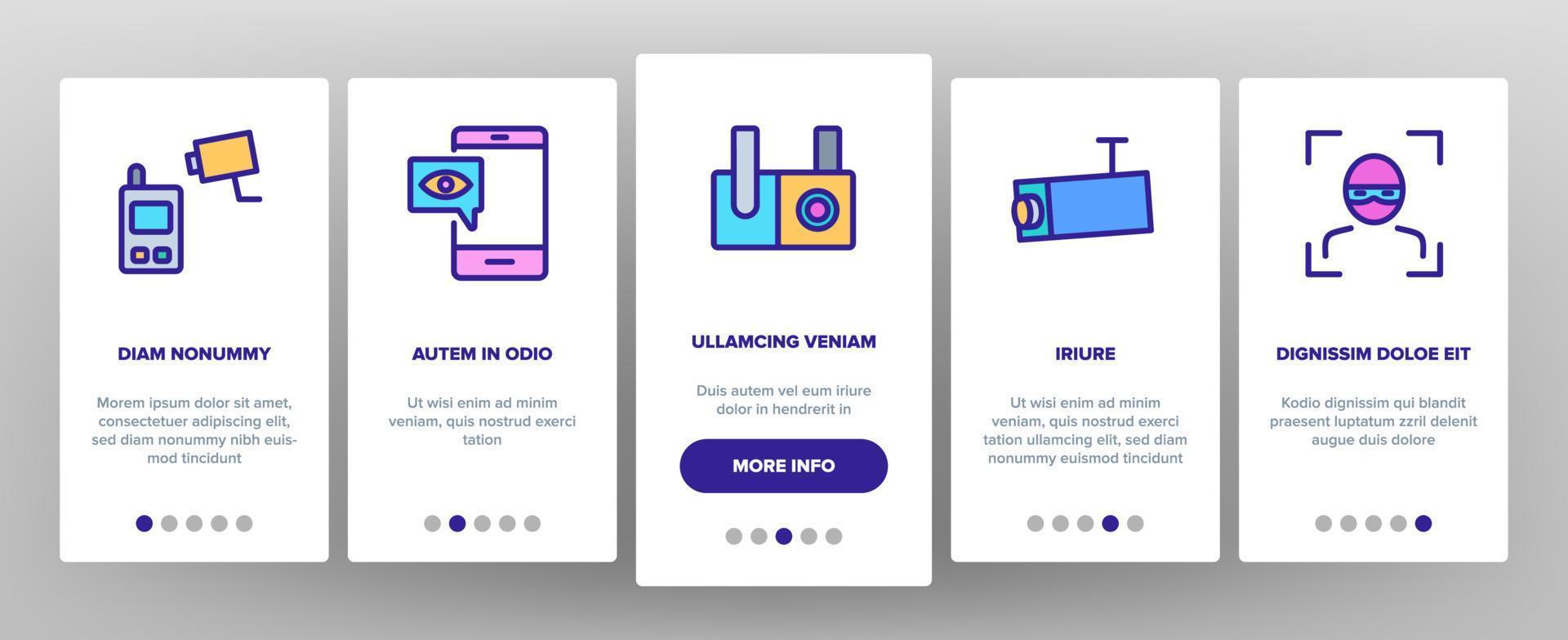 Cctv Security Camera Onboarding Icons Set Vector