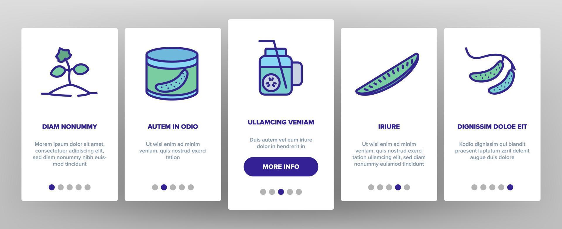 Cucumber Vegetable Onboarding Icons Set Vector