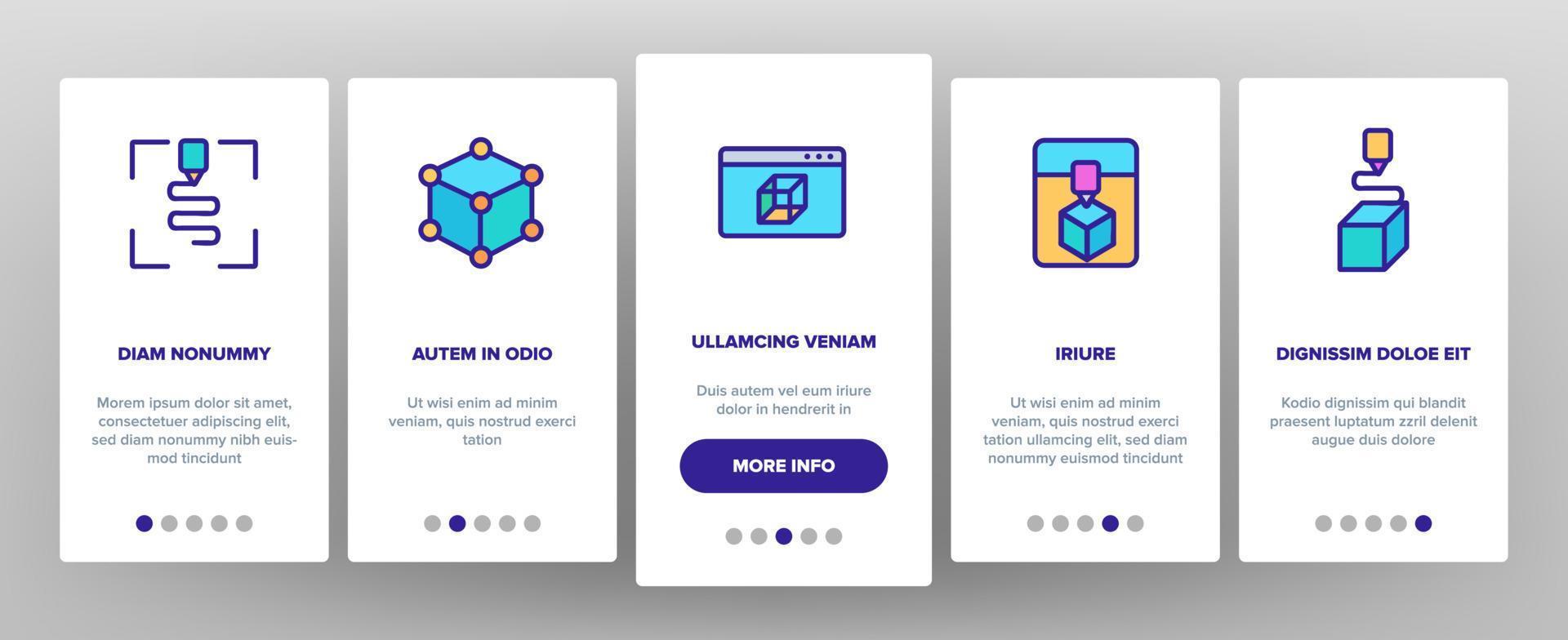 3d Printing Processing Onboarding Icons Set Vector