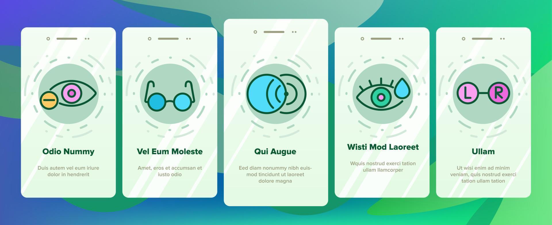 conjunto de iconos de incorporación de salud ocular de optometría vector