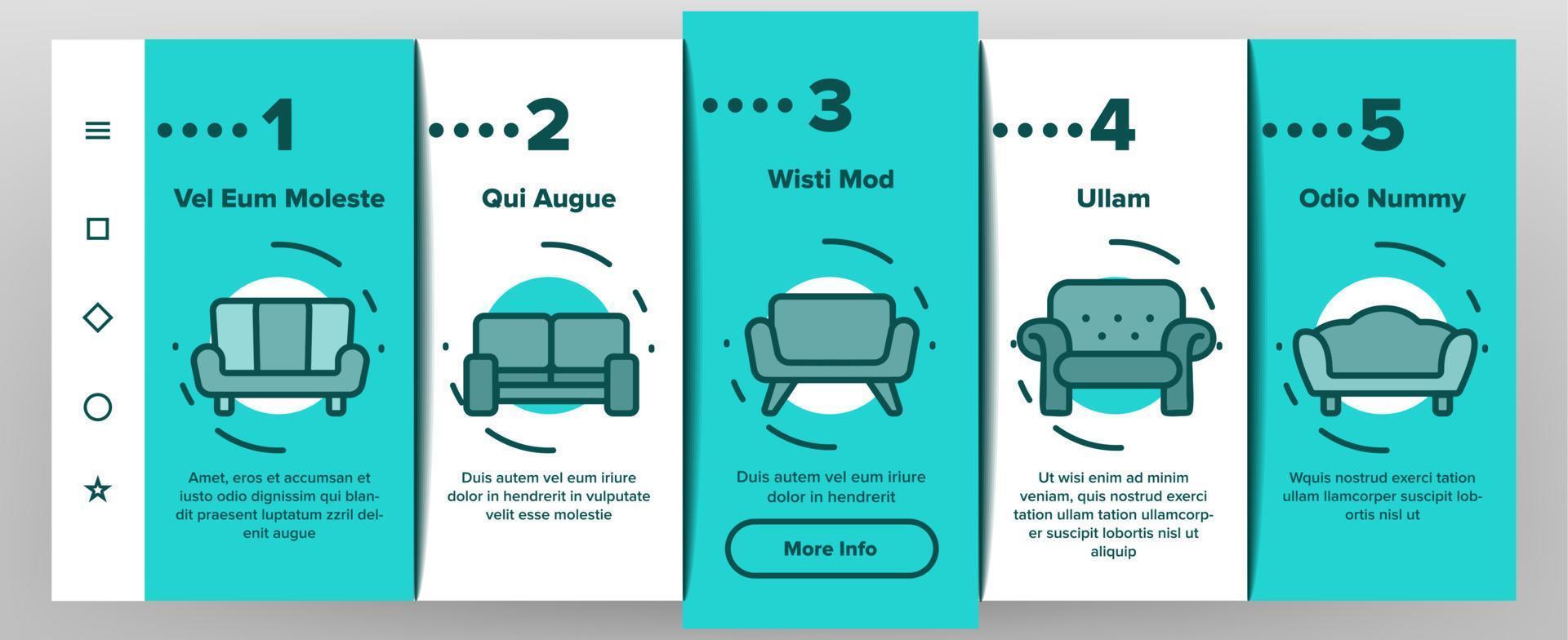 Couch Sofa Furniture Onboarding Icons Set Vector