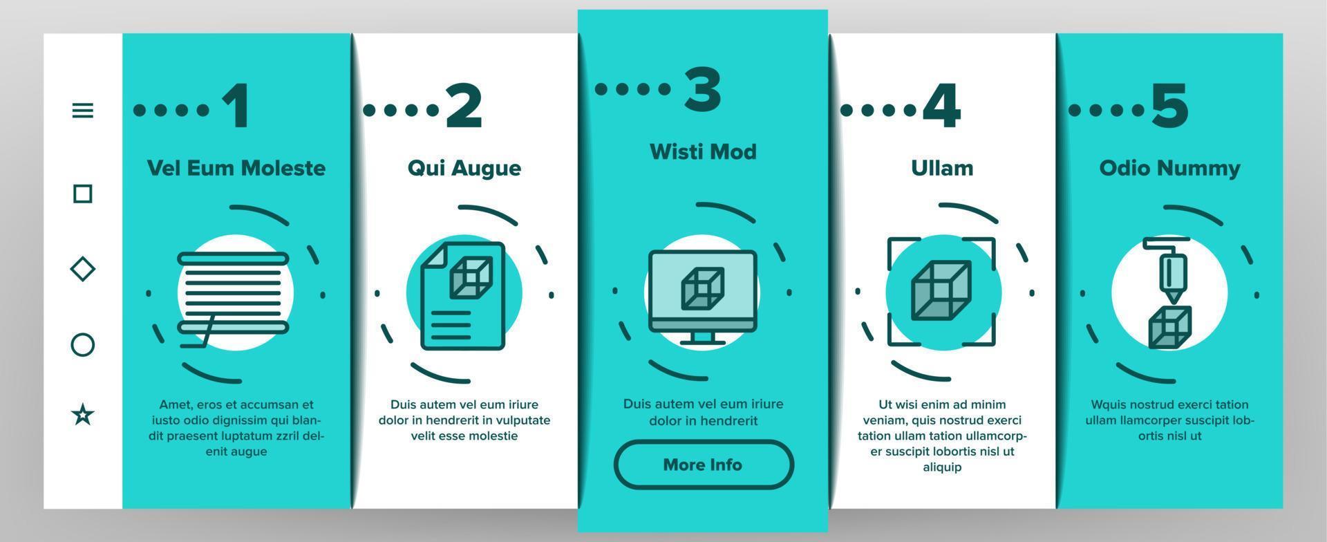 3d Printing Processing Onboarding Icons Set Vector