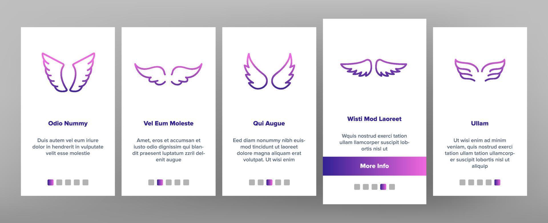 Angel Wings Flying Onboarding Icons Set Vector