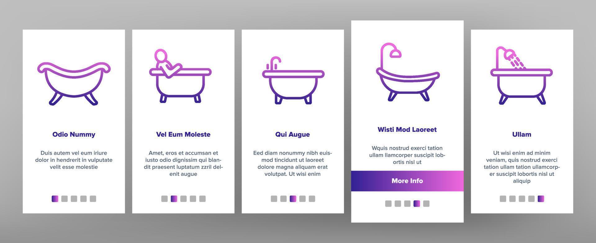 Bathtube And Shower Onboarding Icons Set Vector