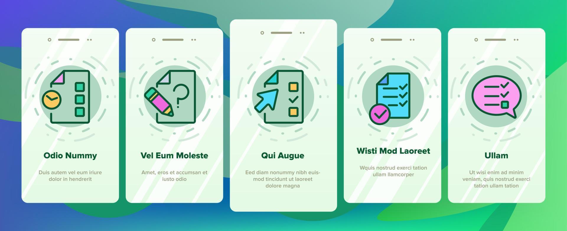 Exam Test Onboarding Icons Set Vector