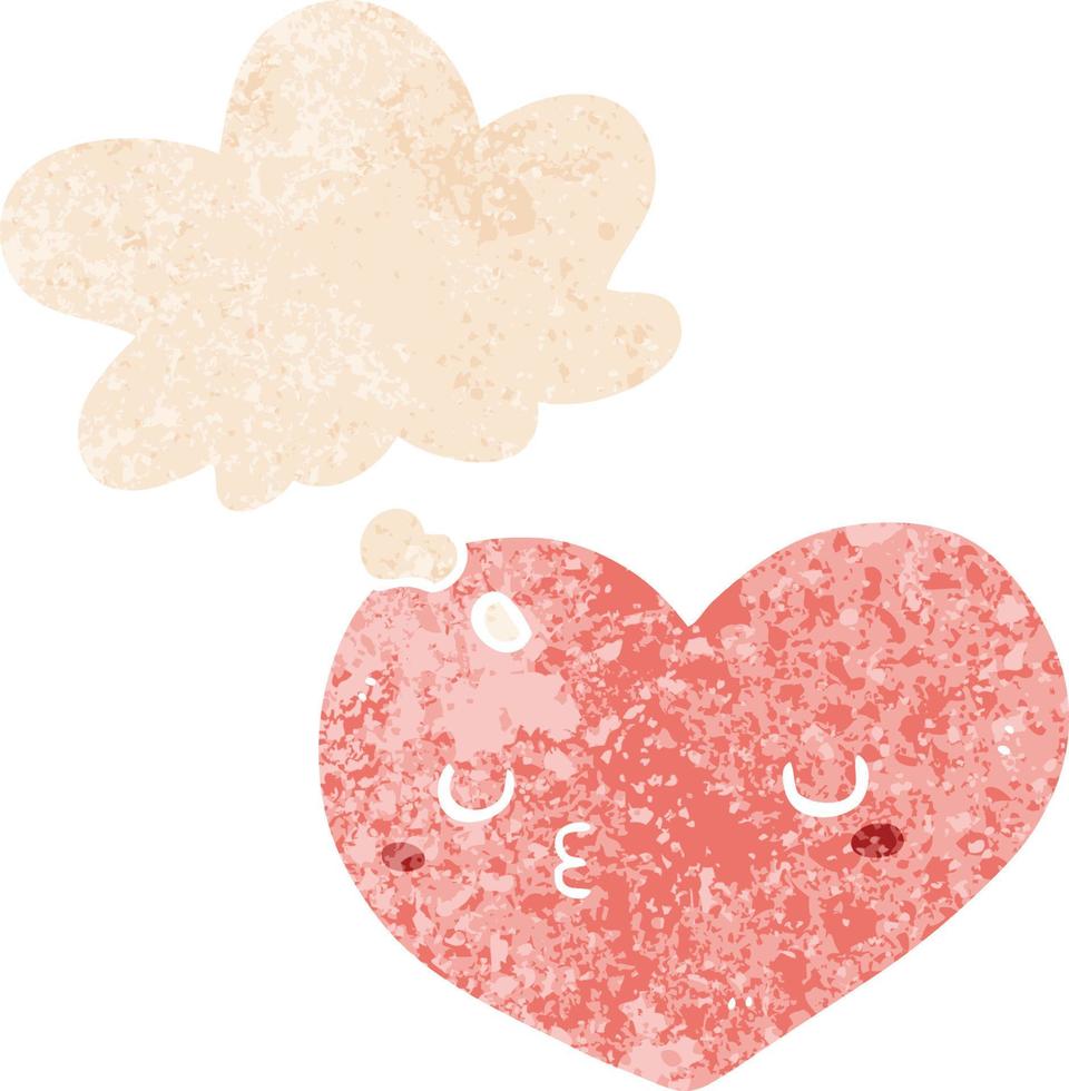 cartoon love heart and thought bubble in retro textured style vector
