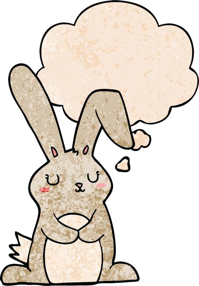 cartoon rabbit and thought bubble in grunge texture pattern style vector