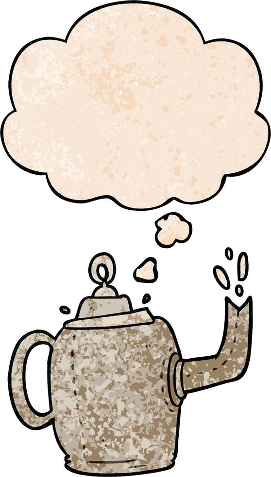 cartoon old kettle and thought bubble in grunge texture pattern style vector