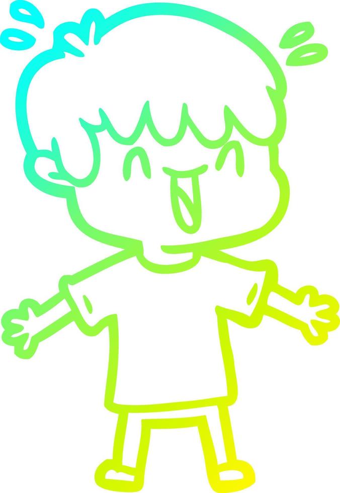 cold gradient line drawing cartoon laughing boy vector
