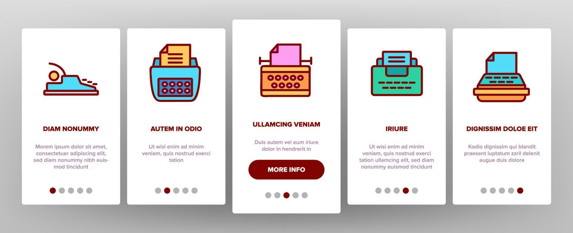 Typewriter Onboarding Icons Set Vector