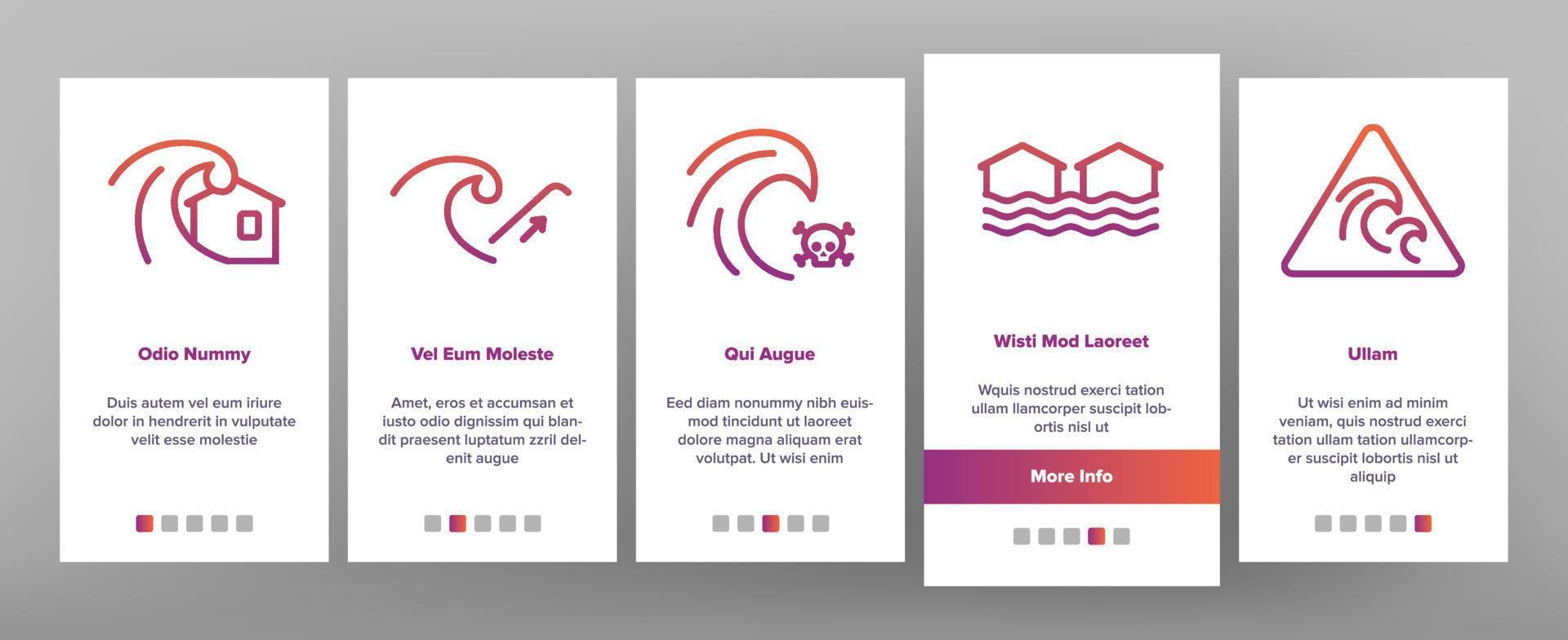 Tsunami Wave Onboarding Icons Set Vector